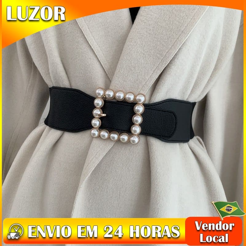 Cinto de pérola decoração versão coreana casaco elástico cinto camisola elástica All-Match vestido terno preto moda