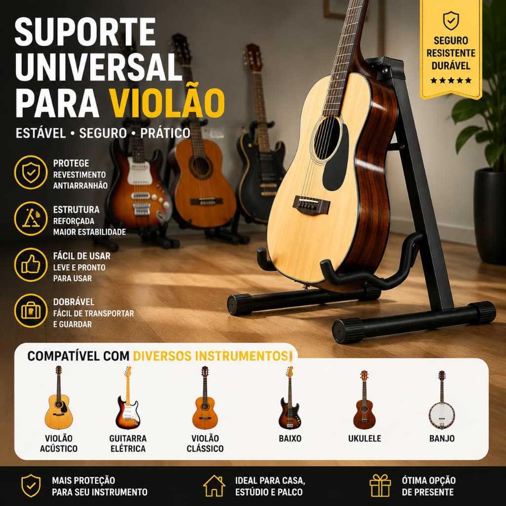 Adequado para guitarra acústica/guitarra elétrica/baixo/suporte de chão Ukulele