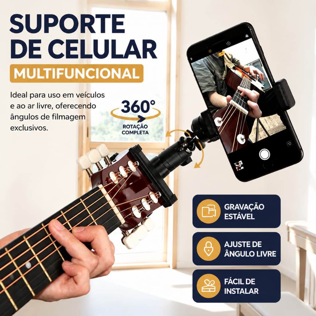 Adequado para suportes de telefone para guitarra, Ukulele ou violino.