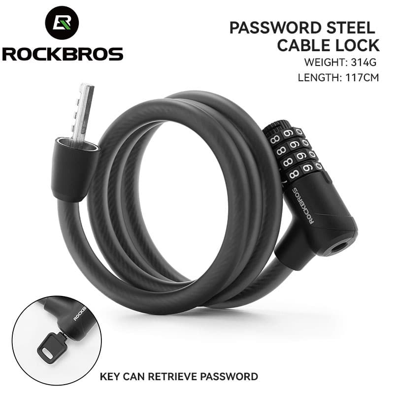 ROCKBROS Bloqueio De Cabo De Bicicleta Senha Anti-Roubo PVC Capa Macia Resistente A Riscos Para De Estrada MTB E-bike Mo
