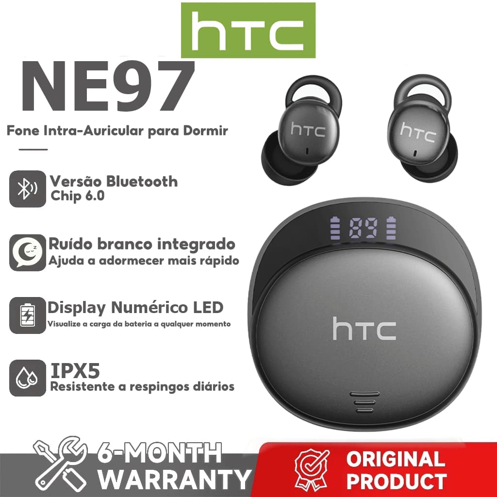 1 ano de HTC NE97 Fone de ouvido intra-auricular Bluetooth para dormir com ruído branco integrado ajuda a dormi