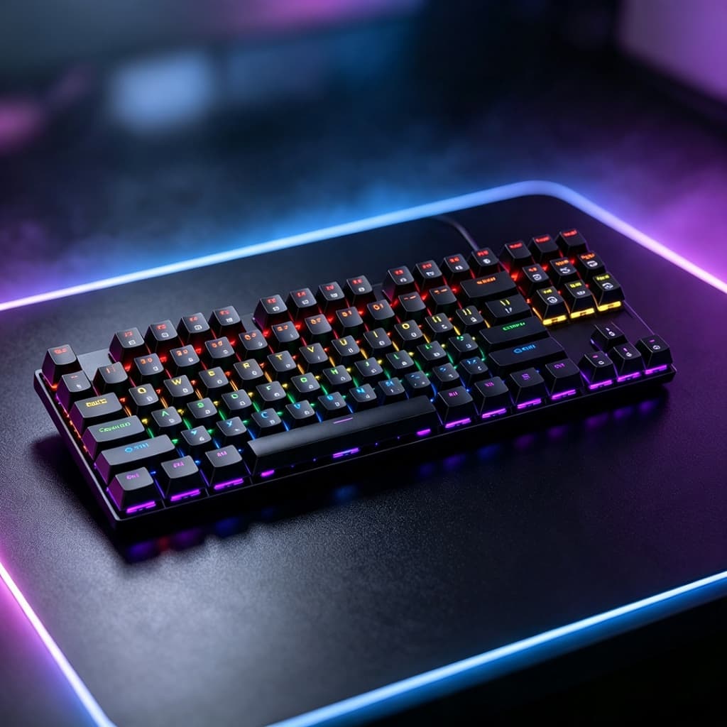 Teclado Mecânico Para Jogos Com Fio De 87 Teclas-Luz De Fundo RGB , Design Compacto Tenkeyless , Interruptores Duráveis