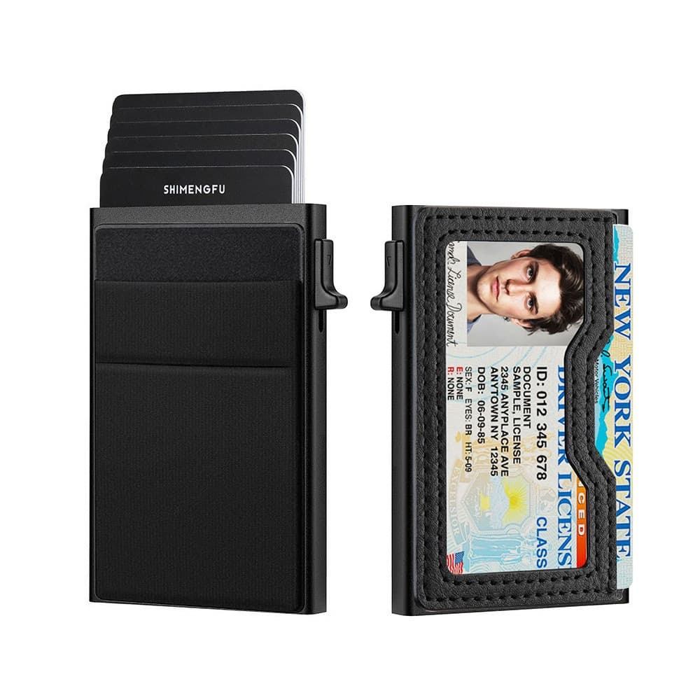 Carteira Porta-Cartões Masculina em Couro, Bloqueio RFID, Capacidade para 10 Cartões