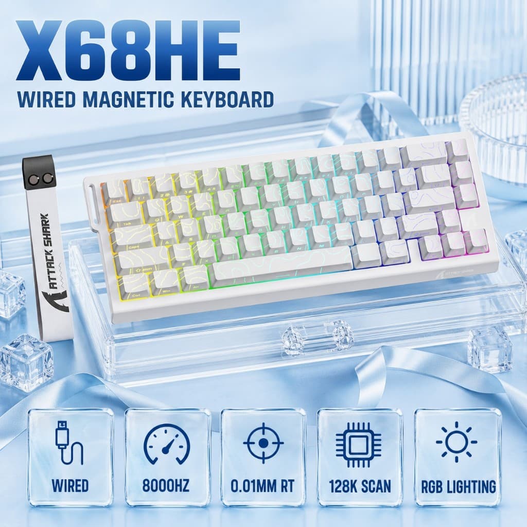 ATTACK SHARK X68HE Teclado Mecânico Para Jogos Magnético Com Fio Taxa De Pesquisa De 8000 Hz 0.01 Mm RT 60 % Layout PBT