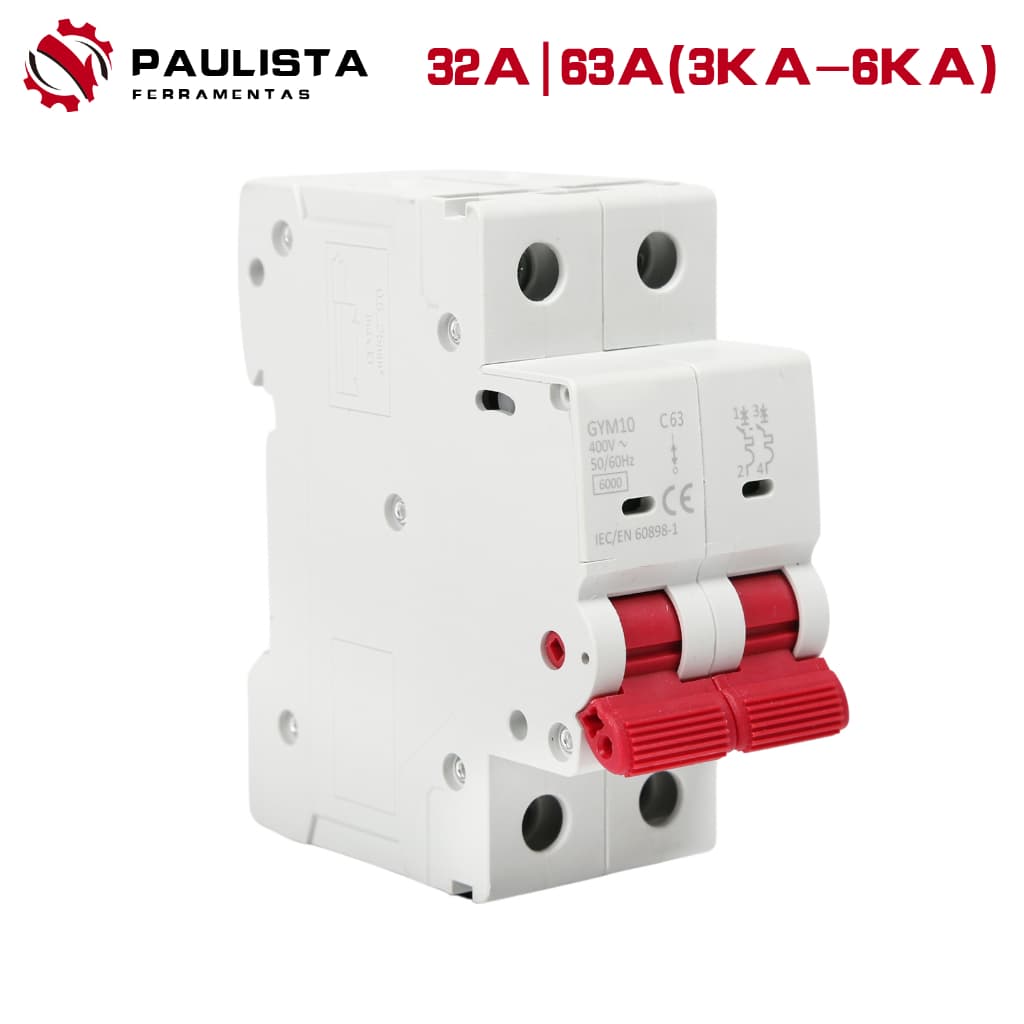 Disjuntor Bipolar Bifasico  32A(3000A-6000A) | 63A(3000A-6000A) Curva C