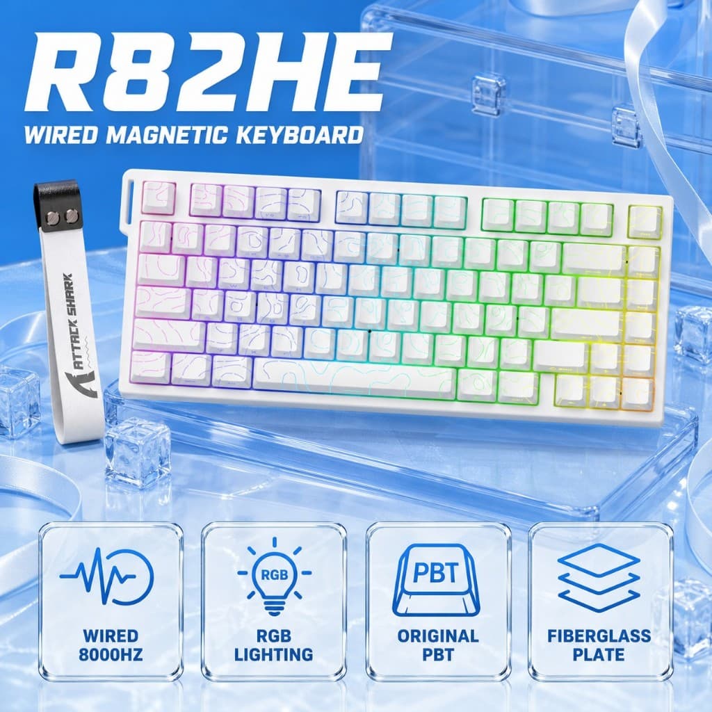 ATTACK SHARK R82HE Teclado Mecânico Para Jogos Magnético Com Fio 75 % Layout 8000 Hz Taxa De Pesquisa 0.005 Mm RT PBT Ke