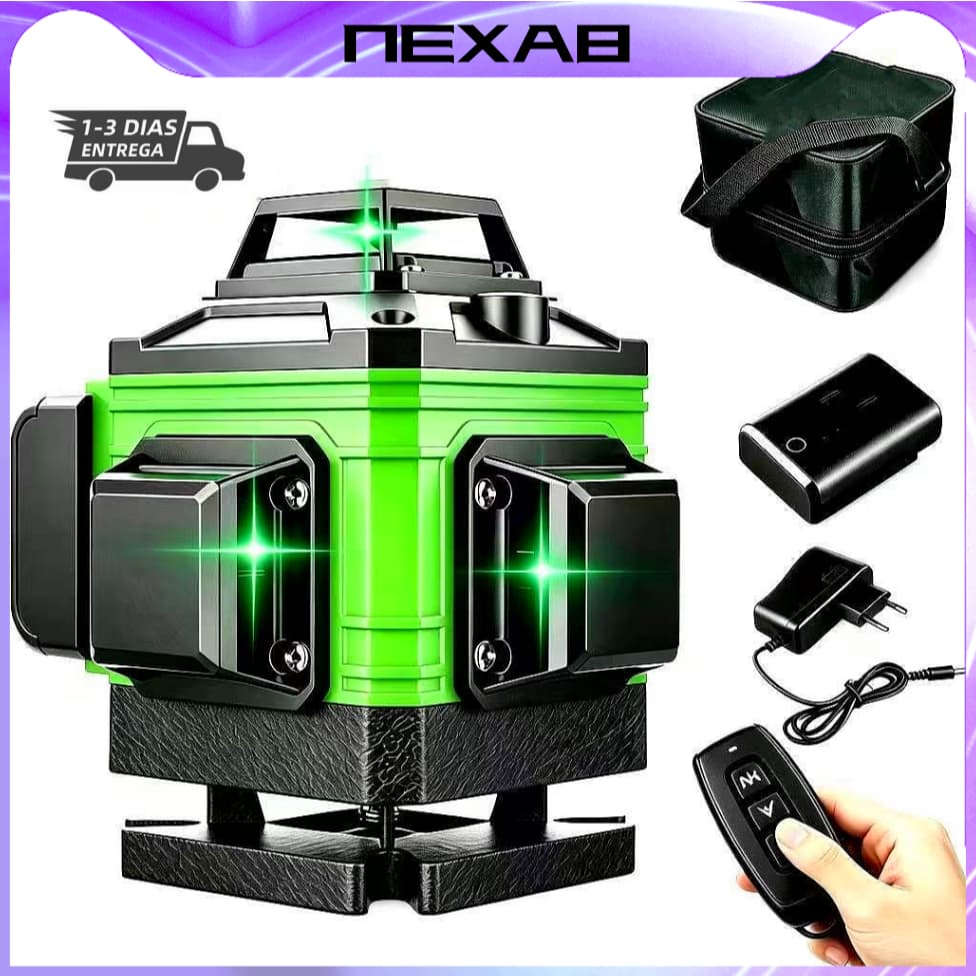 Nível Laser 8/12/16 Linhas Verde Com Controle Profissional 360º Recarregável