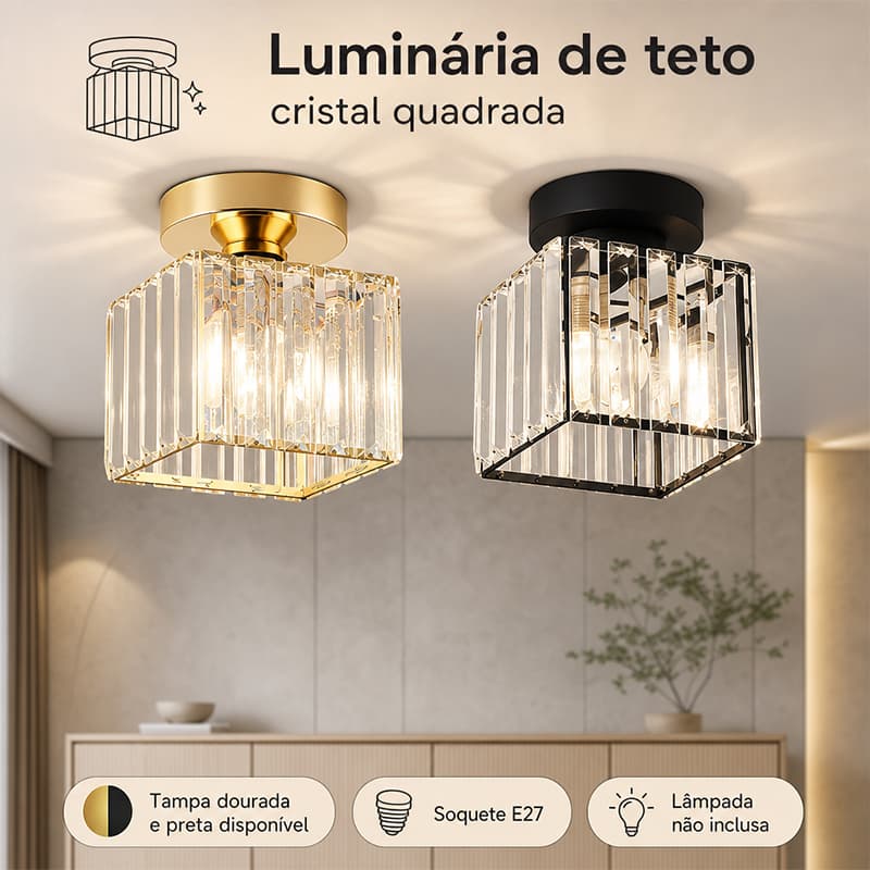 Luminária de Teto Cristal E27 Bivolt instalação simples luz aconchegante para corredor, varanda, entrada e banheiro
