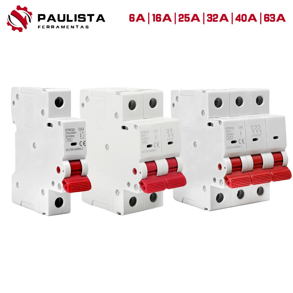 Disjuntor Bipolar Monopolar Tripolar 6A 10A 16A 25A 32A 40A 63A Curva C