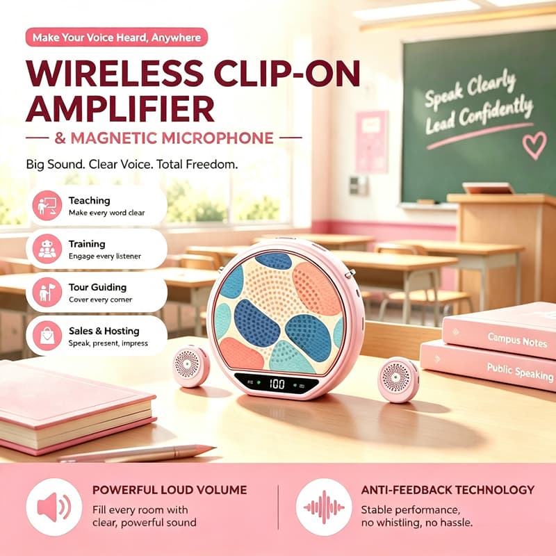 Amplificador De Voz Sem Fio Com Microfone De Lapela Bluetooth 5.4 DSP Redução Ruído Alto-Falante Portátil Para Professor