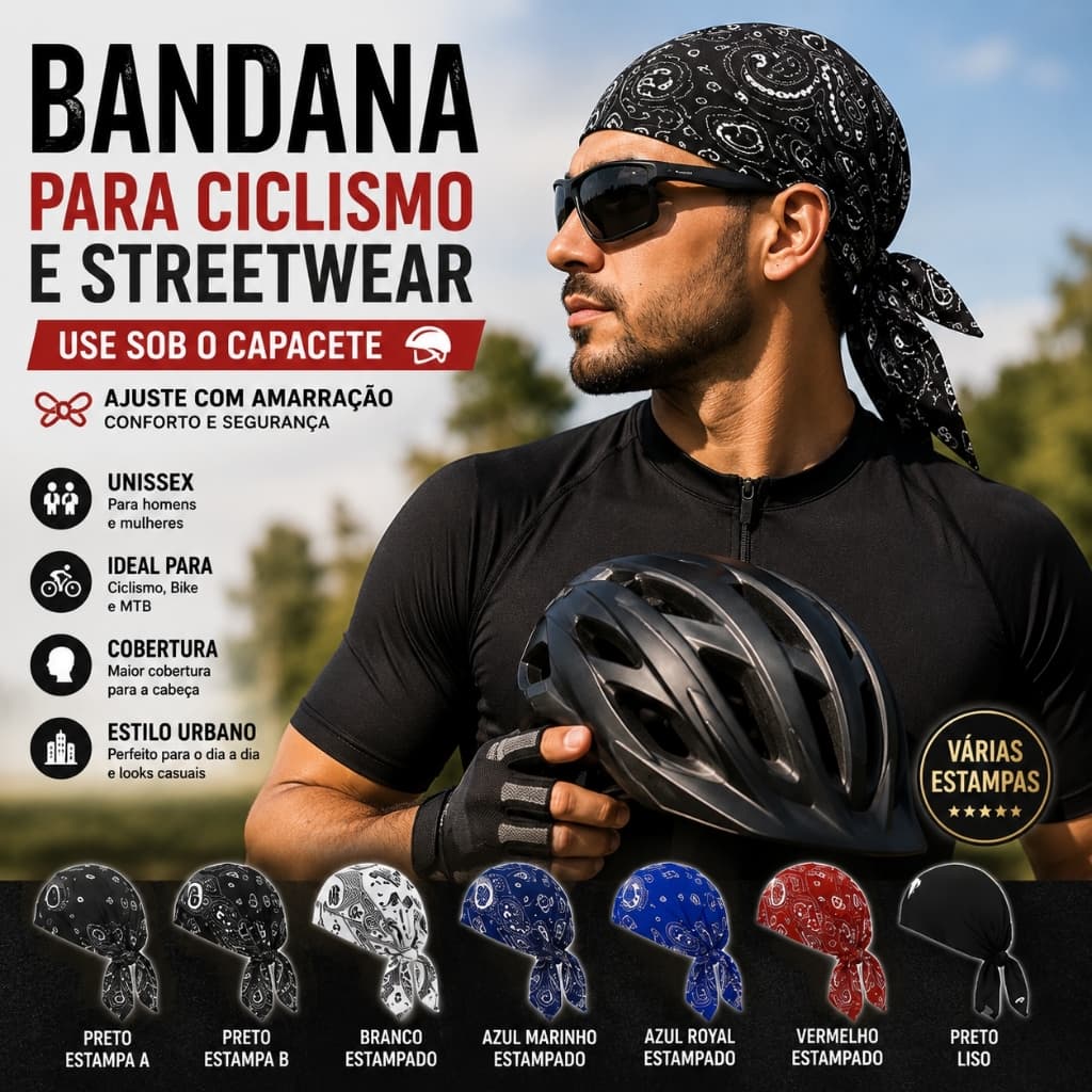 Bandana Ciclismo Unissex Touca Pirata Pré-Formada para Capacete Bike MTB e Estilo Urbano
