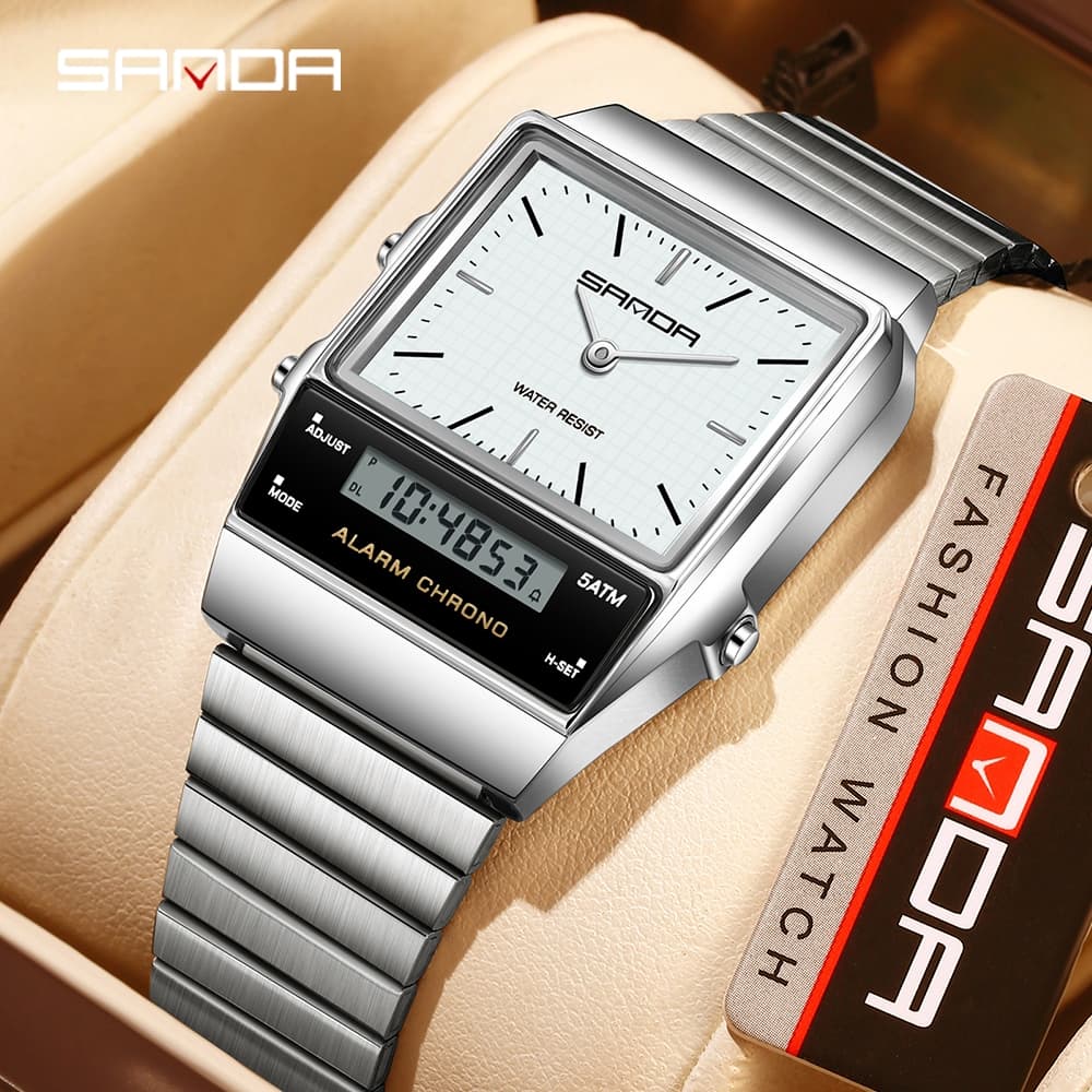 SANDA 3364 Relógio Digital Masculino De Quartzo À Prova D'água Casual Fashion Resistente Ao Desgaste Com Pulseira De Cas