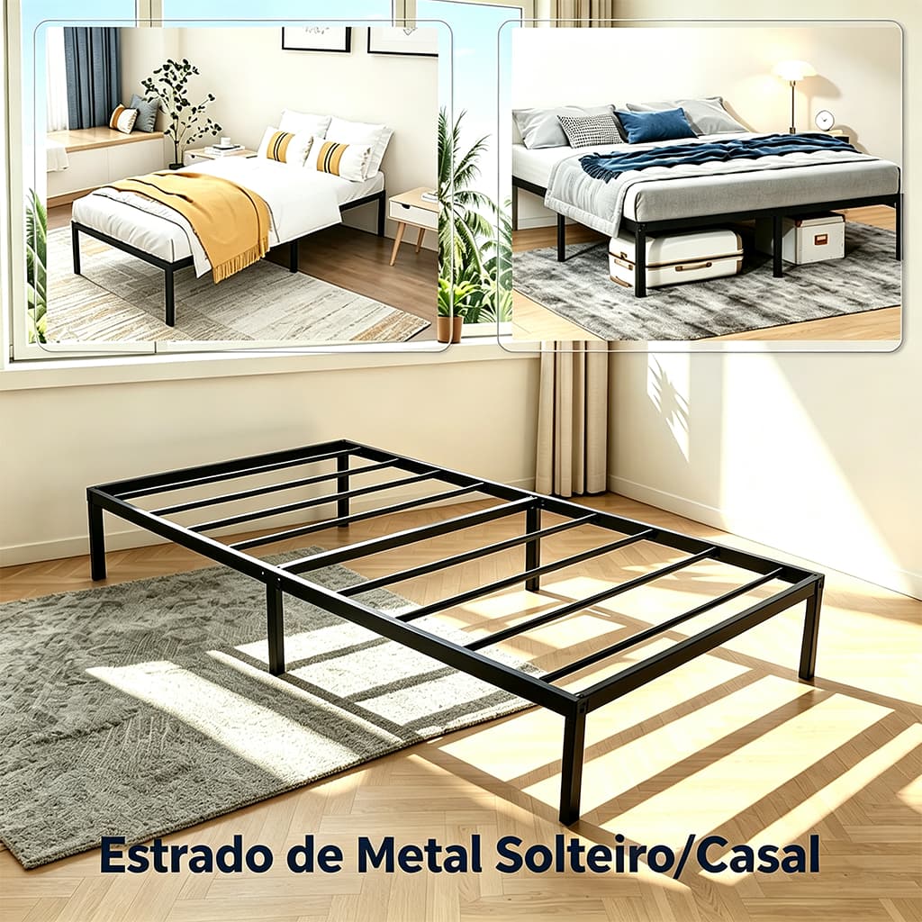 Estrado De Metal Para Cama De Casal/Solteiro Suporte Colchão Cama Box Fácil Montar Ripas Aço Suporta 1350kg