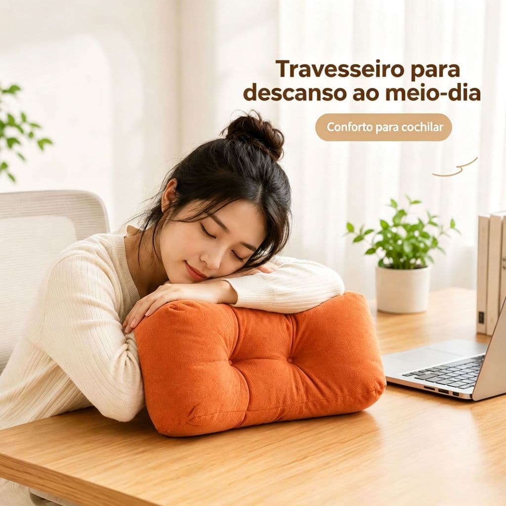 Travesseiro de Cochilo e Apoio Lombar – Almofada Ergonômica para Cadeira, Escritório, Estudo e Dormir