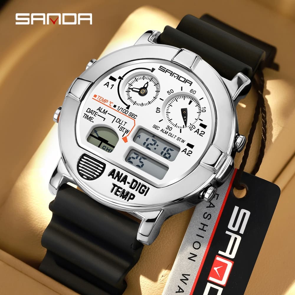 SANDA 3371 Moda Luxo Esporte Eletrônico Relógio Masculino Calendário Luminoso À Prova D'água De Choque Relógios Multifun