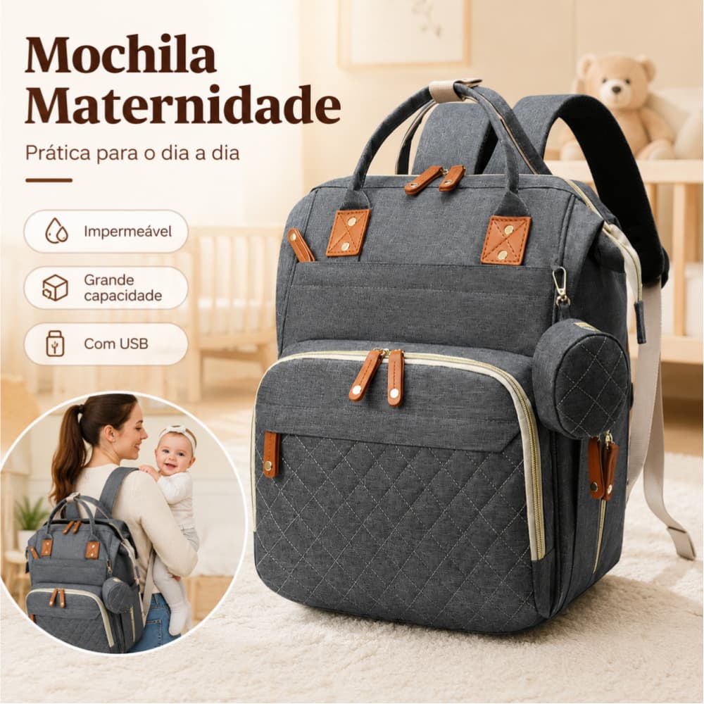 Mochila Maternidade Bebê Impermeável Grande Capacidade com Porta USB Bolsa Mamãe para Fraldas Viagem Passeio