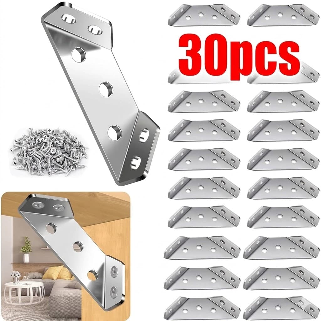 Conector De Canto De Aço Inoxidável 30pcs-Suporte De Junta Universal Para Móveis De Madeira