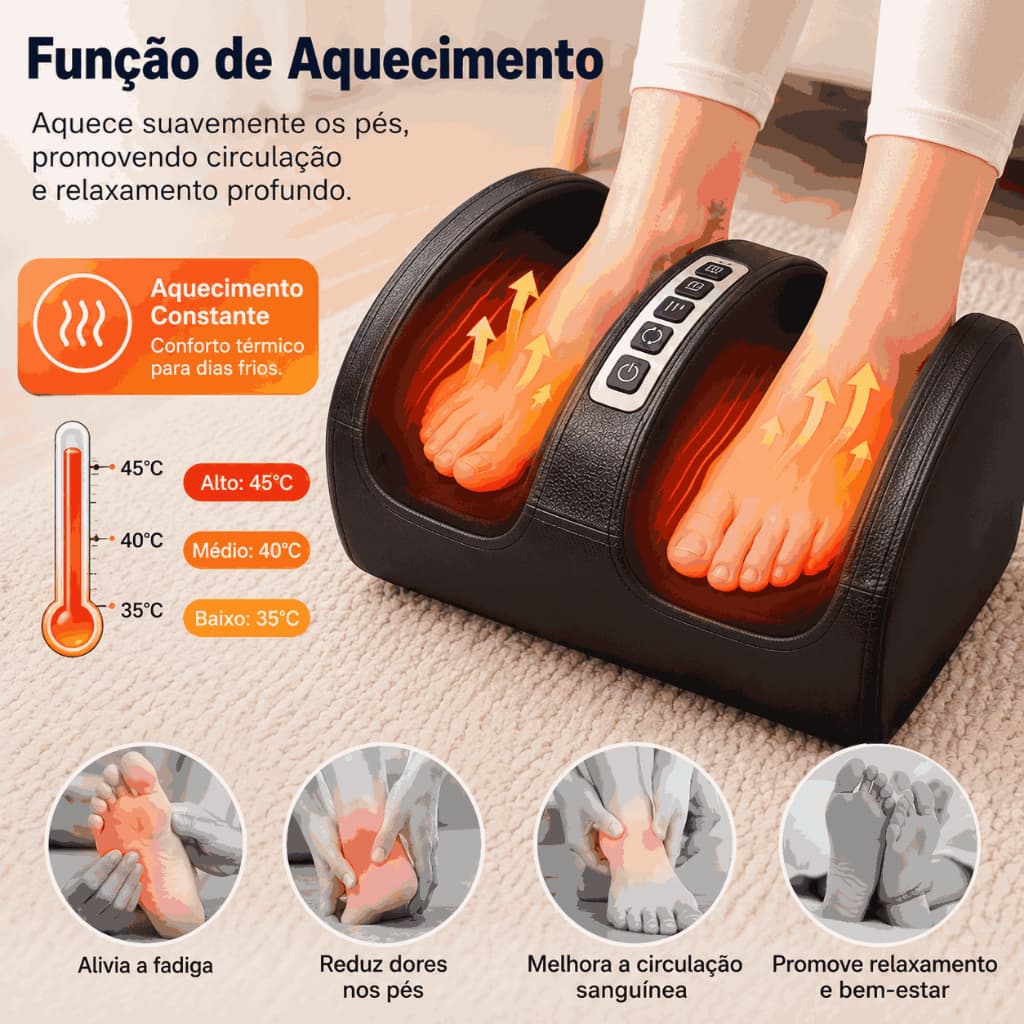 Massageador Elétrico De Pés Com Aquecimento , Relaxante , Terapêutico , Antiestresse , Linha Premium