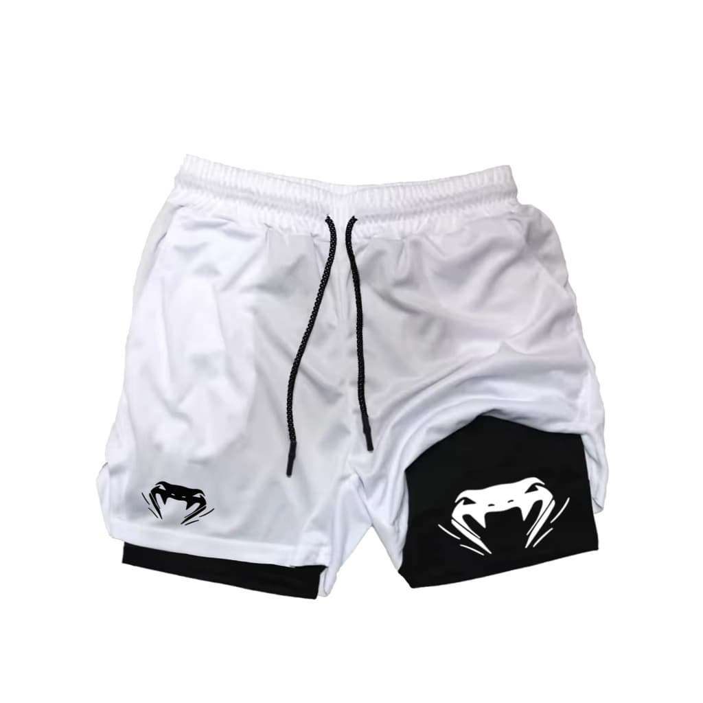 Shorts Venom de alta qualidade verão impresso dupla camada dois em um masculino correndo shorts esportivos