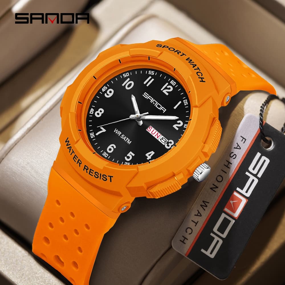 SANDA 6361 Esporte Moda Masculina Relógio De Quartzo Luminoso 50M Pulseira De Silicone À Prova D'água Exibição De Data R
