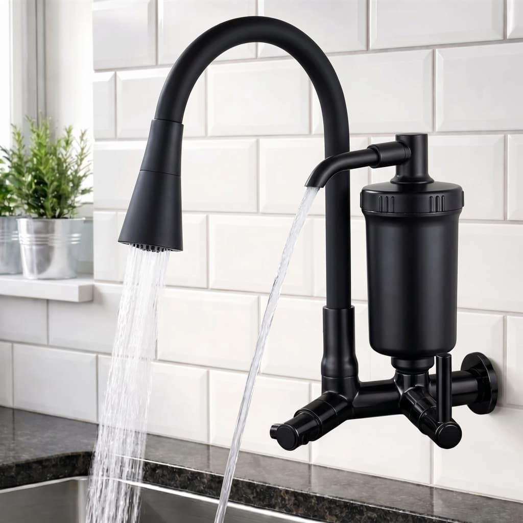 Torneira Preta Com Filtro Para Cozinha Torneira Flexivel de Parede Cozinha Torneira Preta Gourmet Parede Filtro