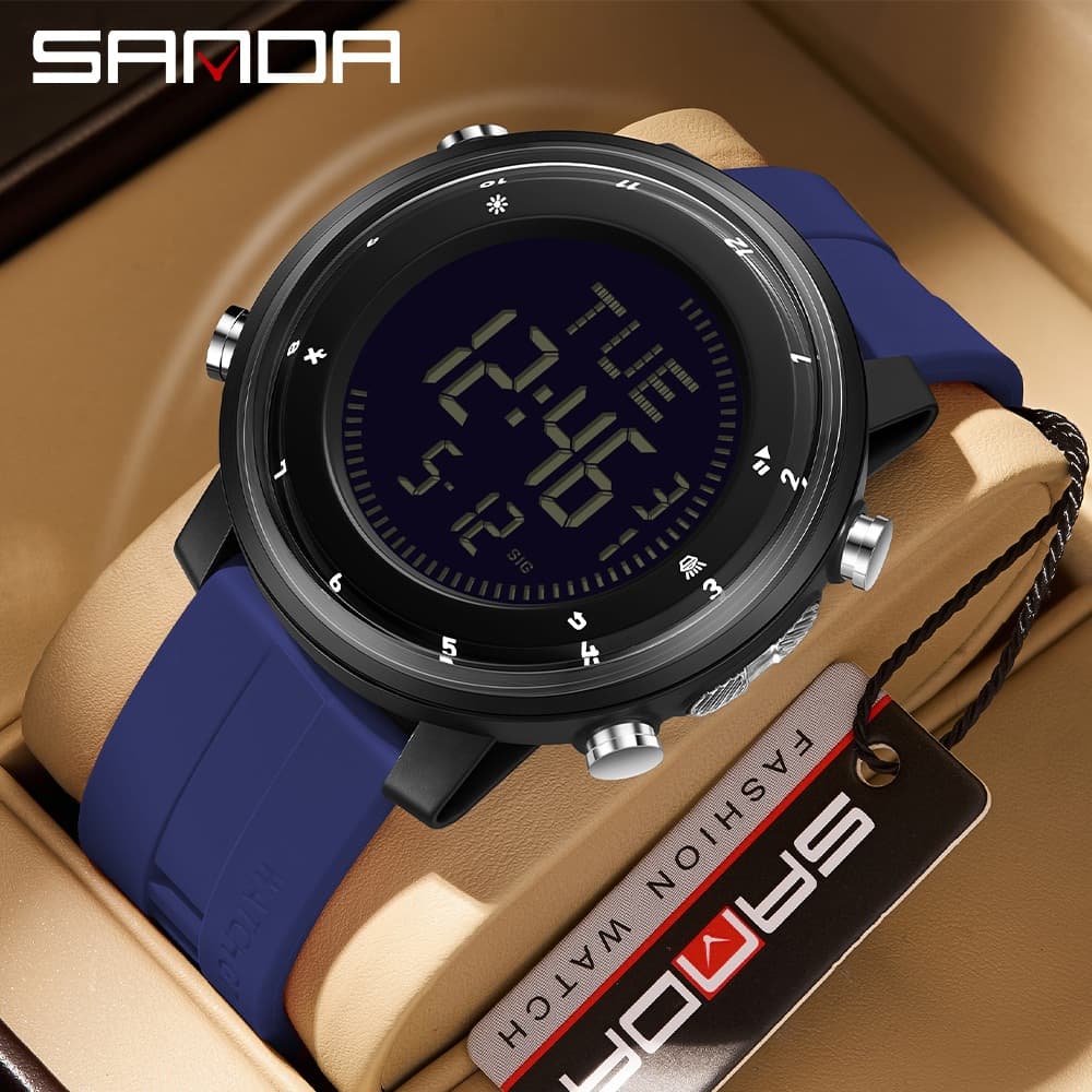 SANDA 6378 Relógio Esportivo Digital Masculino À Prova D'água Dual Time Cronômetro Alarme Backlight Relógios De Contagem