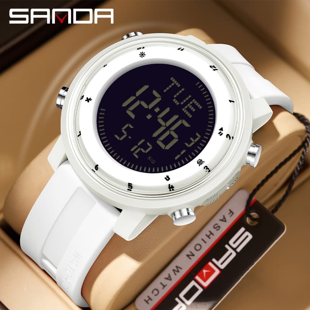 SANDA 6378 Relógio Esportivo Digital Masculino À Prova D'água Dual Time Cronômetro Alarme Backlight Relógios De Contagem