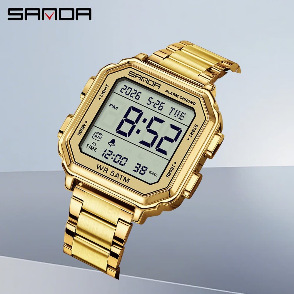 SANDA 6379 Moda Relógios Eletrônicos Para Homem Calendário Luminoso Cronômetro Despertador Esporte Relógio Digital Mascu