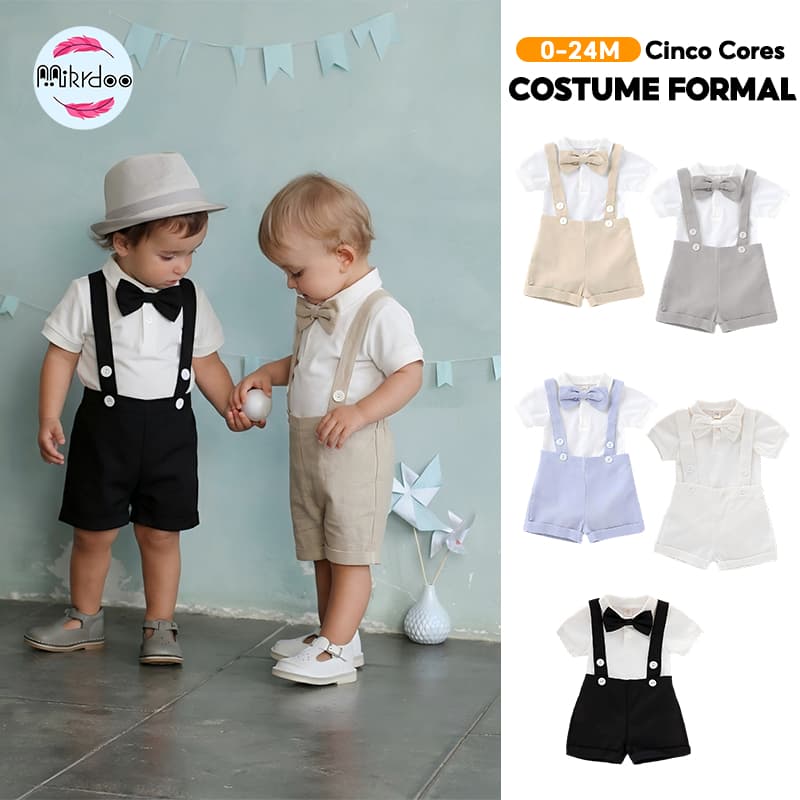 Conjunto de roupas recém-nascidos 3-24 meses Menino Conjunto de manga curta camisa corpo calças brancas de algodão