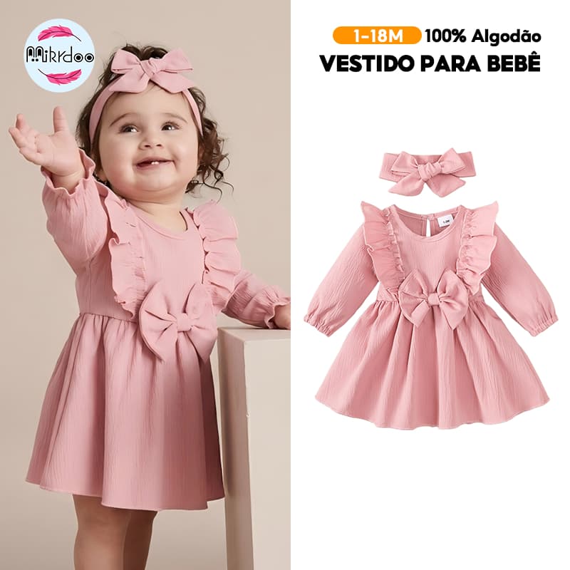 Macacão Vermelho De Manga Comprida Para Bebê De 1 A 18 Meses | vestido midi Com Laço Outono E Inverno Ma