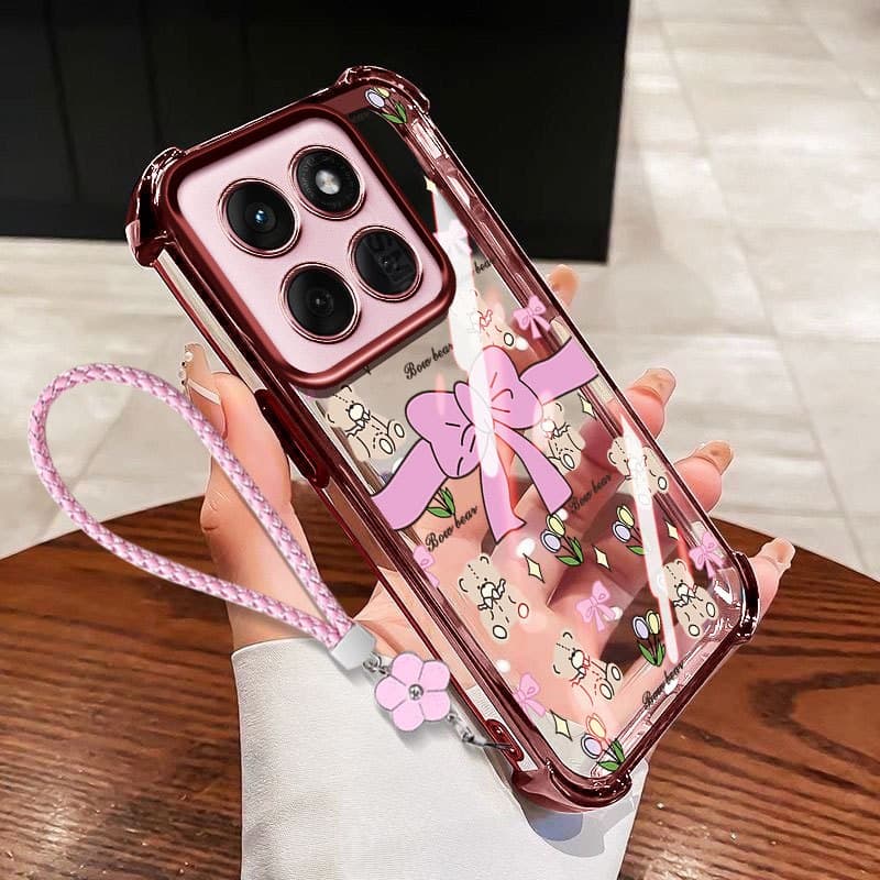 YBD INS Flower Case Para Motorola Moto G77 G67 G87 G56 G86 G17 G15 G47 G37 Power G75 Bonito Arco Rosa Urso Galvanizado T