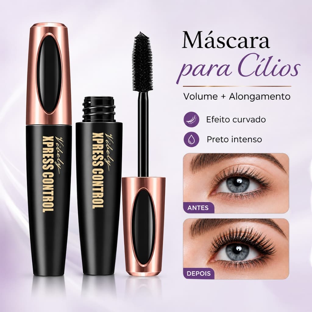 Mascara De Cílios 4D Vibely Xpress Control Rímel Alongador À Prova D'água Longa Duração