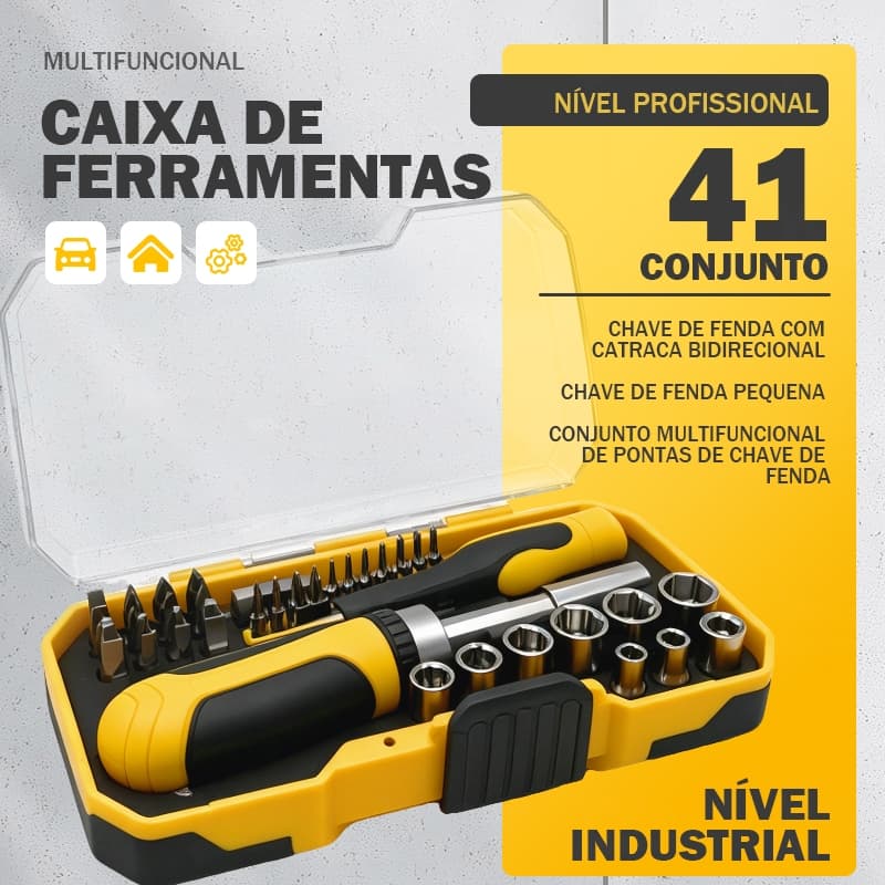 Jogo de Soquete 41 Peças Profissional Completo Alta Resistência