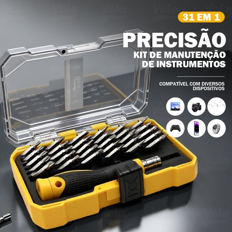 Kit Chave de Fenda Precisão 31 Peças Profissional Bits Reparo Celular Notebook
