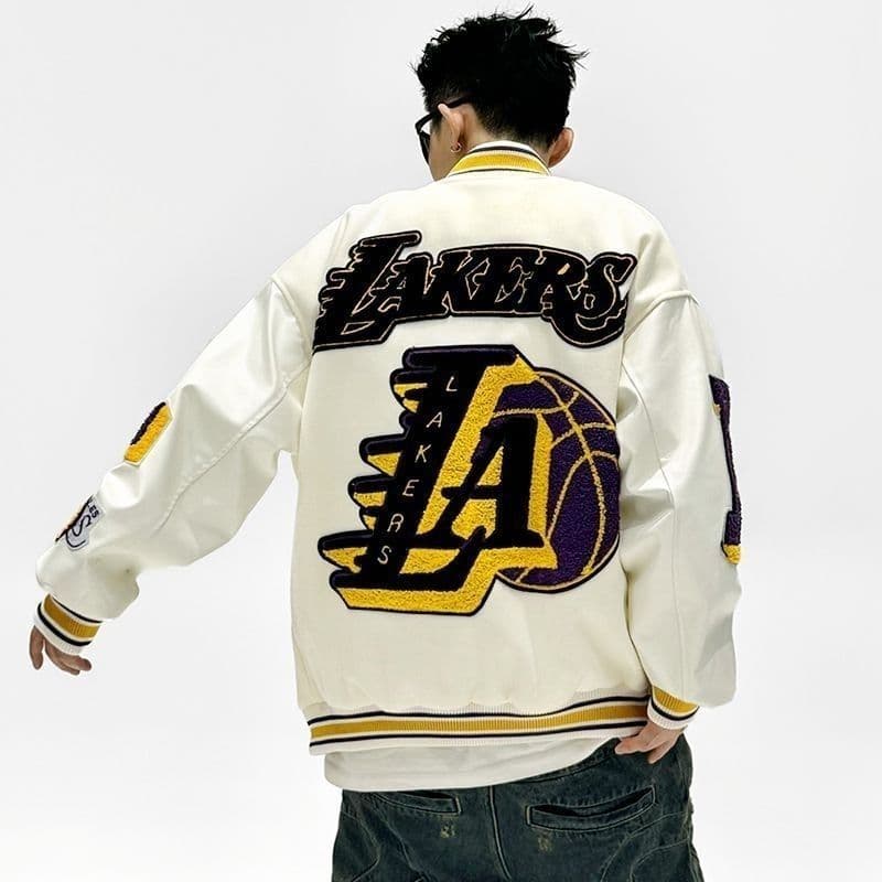 Jaqueta Bordada De Basquete Lakers Exclusiva E Moderna . De Moda Casual Para Homens Mulheres , Mesmo Estilo , Carta Stre