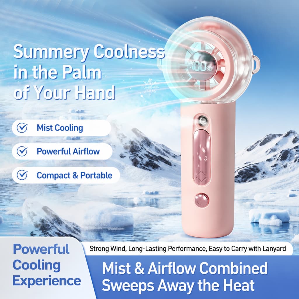 Ventilador Portátil De Névoa , Mini De Resfriamento De Spray Recarregável Com Display De Energia Digital , De Água De Bo