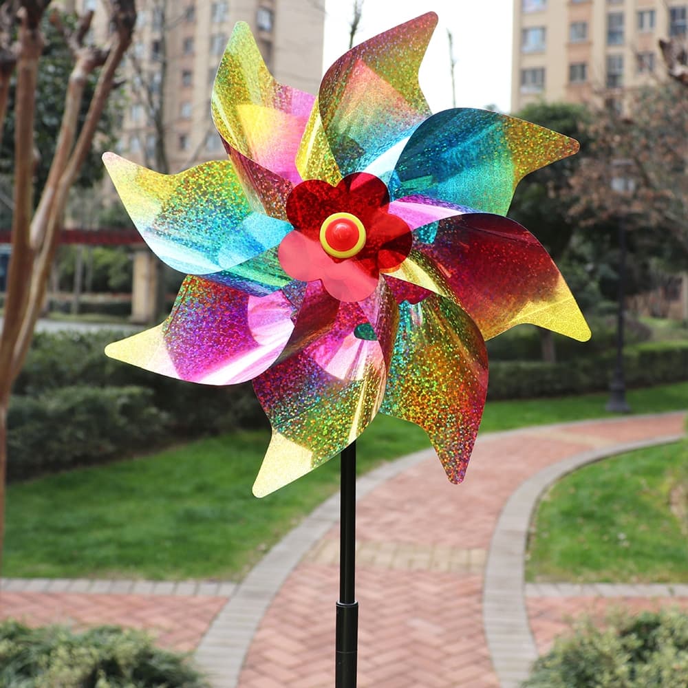Lindo colorido reflexivo repelente de pássaros vento virar jardim ao ar livre parque decoração moinho de vento