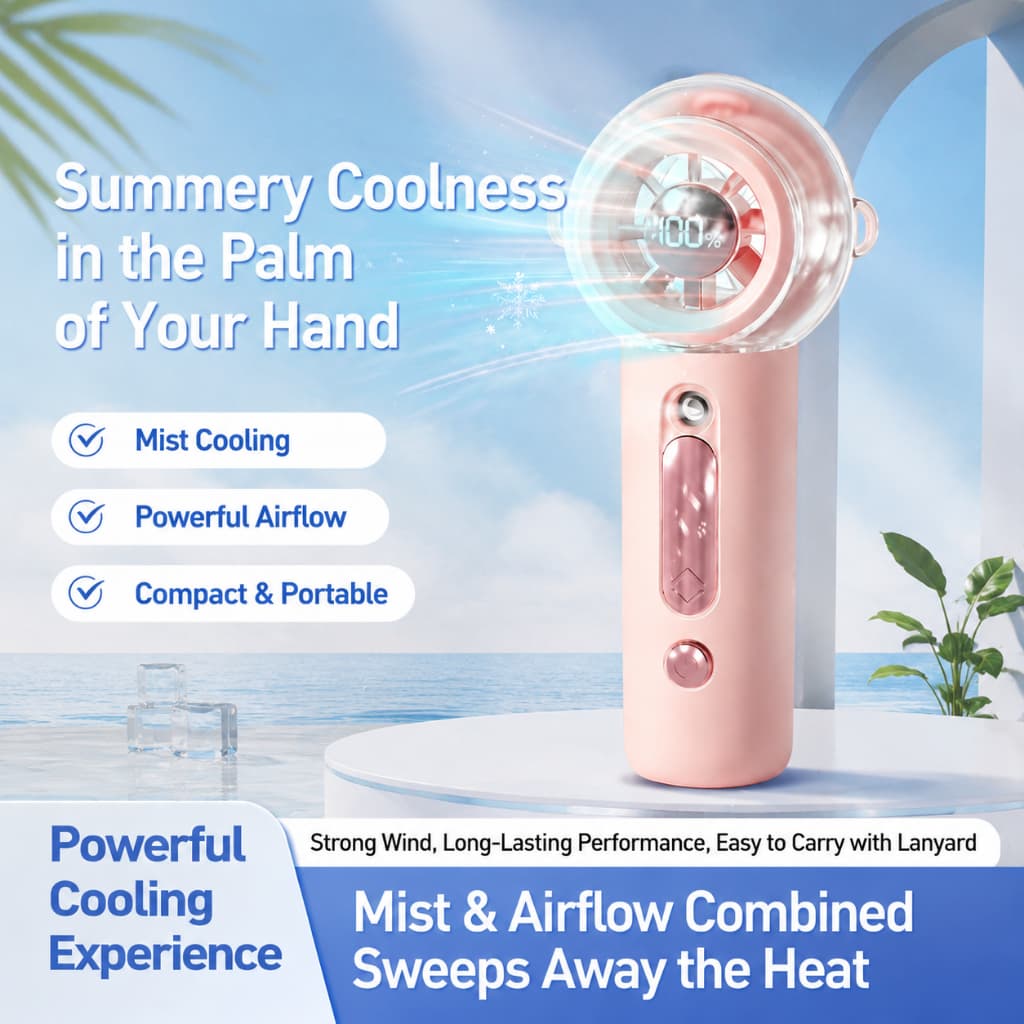 Ventilador De Resfriamento Portátil Com Spray De Névoa De Água , Mini Recarregável USB Indicador De Energia Digital , Bo