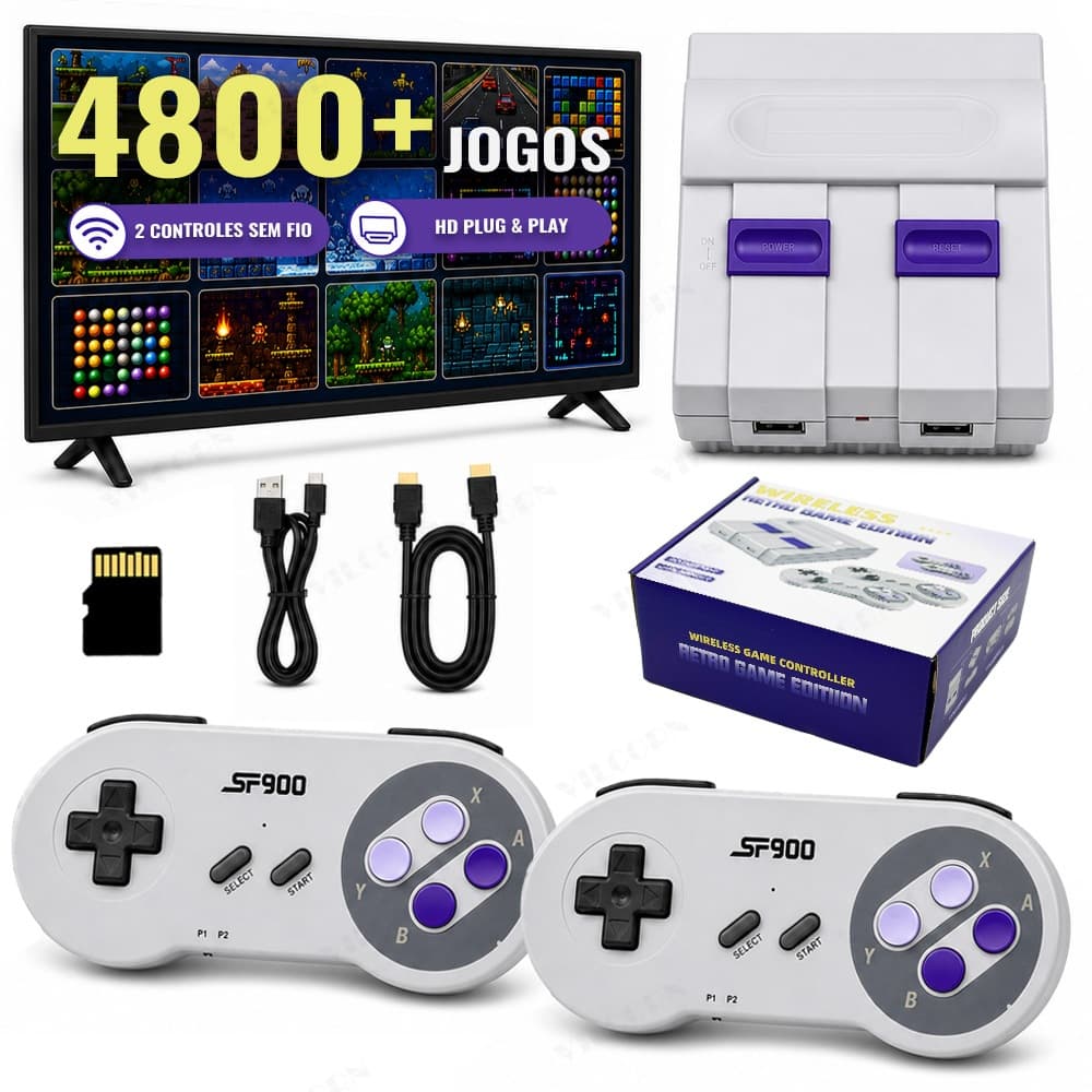 Console De Videogame Retrô De 16 Bits Super Nintendo Integrado Com Mais De 4200 Jogos Para SNES NES FC Everdrive Máquina