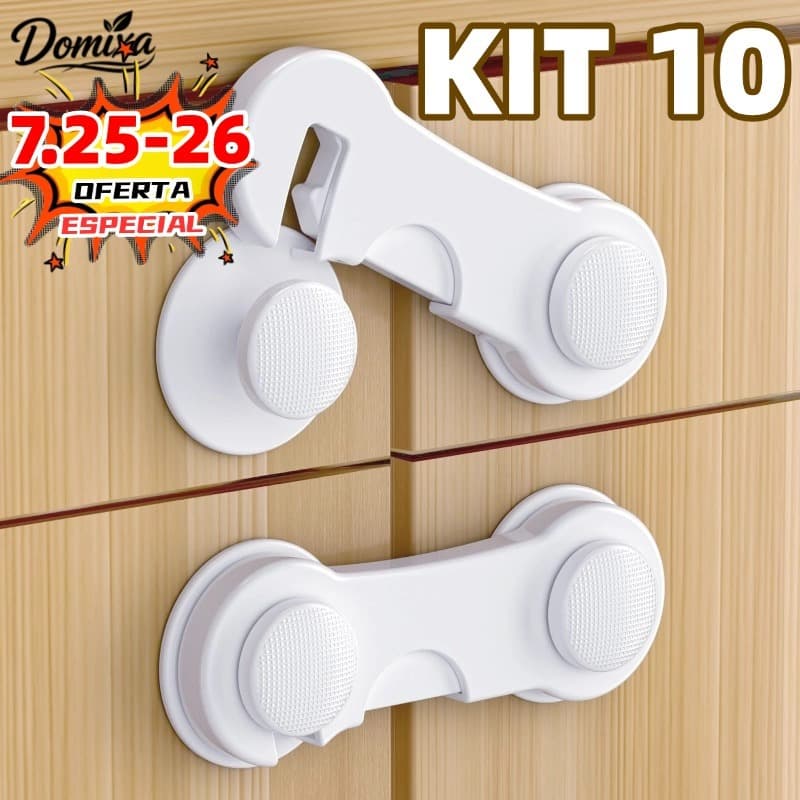Kit de trava de segurança para porta de gaveta e armário para bebês 10 - Cores simples disponíveis