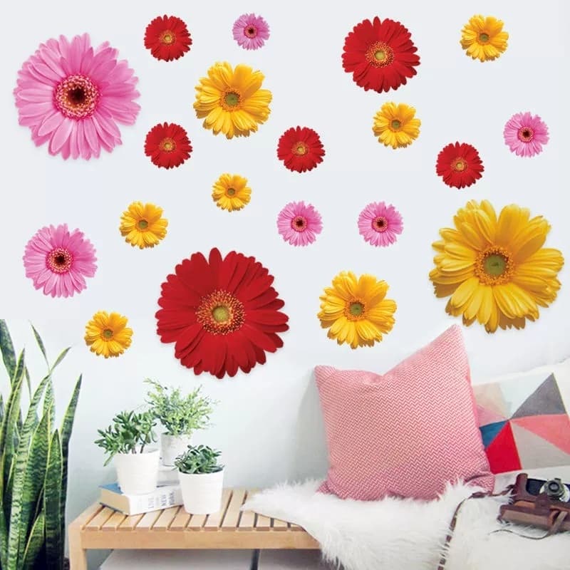 HJ10 auto-adesivo removível romântico quente margarida flor adesivos de parede quarto sala estar sofá TV fundo decoração