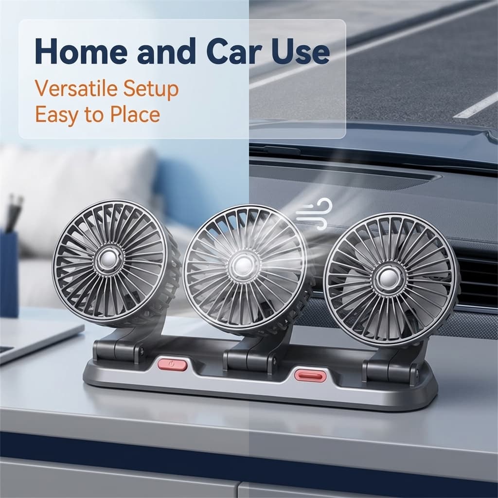 Ventilador De Resfriamento Rápido Para Carro 5V 12V De 360 ° Três Cabeças Ajustável Elétrico Ventilação De Cabine De 2 V