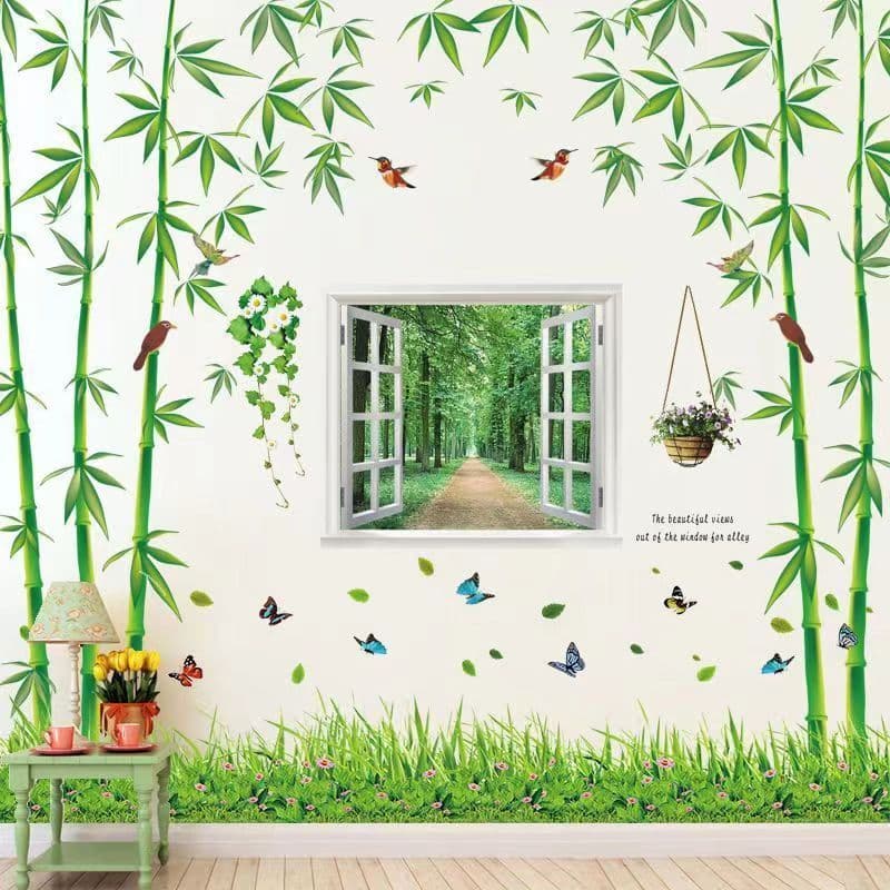HJ07 Estilo Chinês Pastoral Adesivos de Parede de Bambu Oversized Sala de Estar Quarto Sofá Decorações de Fundo Adesivos