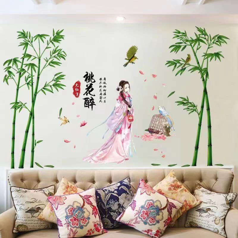 HJ06 estilo chinês clássico beleza adesivos de parede papel de parede auto-adesivo quarto quente antigo dormitório decor