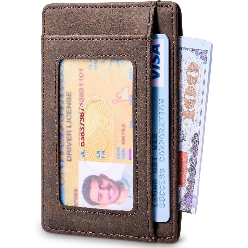 Carteira de Couro Fina Minimalista, Porta Cartões com Bloqueio RFID Feminina Masculina