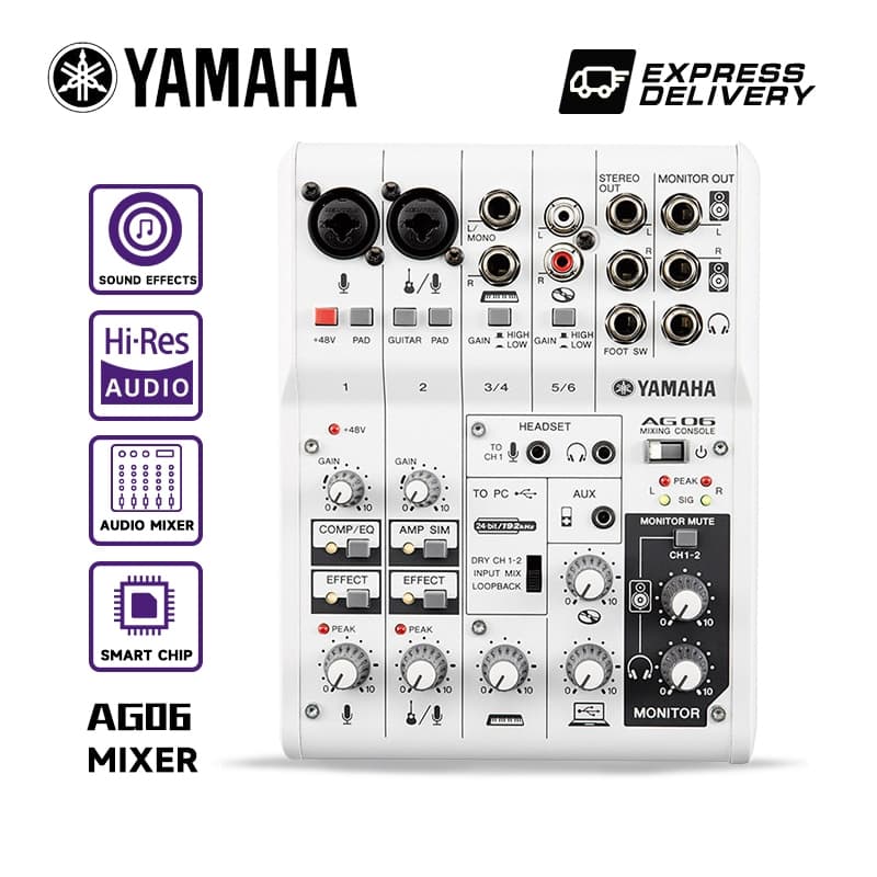 Mixer de seis canais YAMAHA AG06 com efeito DSP, Interface de áudio USB integrada, mixer pequeno, adequado para gravação