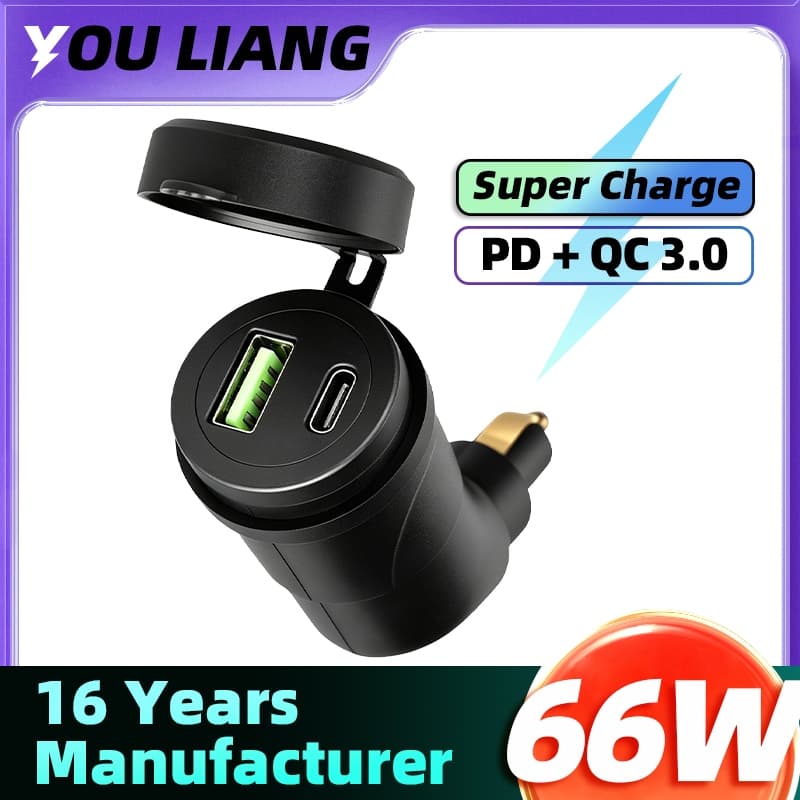 PD E QC 66W Compatível Com BMW/Triumph/Ducati | Plugue De Saída Usb Duplo 6A À Prova D'água 12-24V Carregador Para Motoc