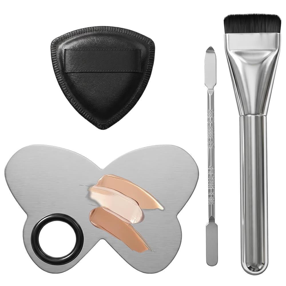 4 PCS Ferramenta De Maquiagem Reutilizável Paleta De Mistura Com Pincel De Base Plana Espátula De Bandeja De Borboleta D