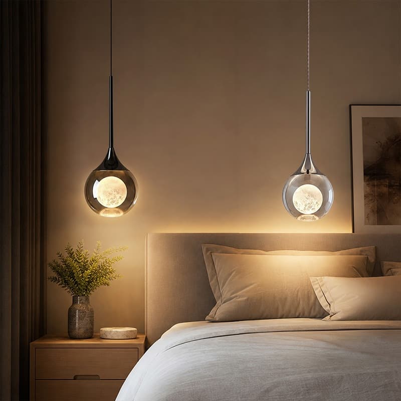 Lua De Cristal Luz Pingente Moderno E Minimalista Luxo Pendurado Lâmpada Para Quarto Cabeceira Sala Jantar Preto Prata-T