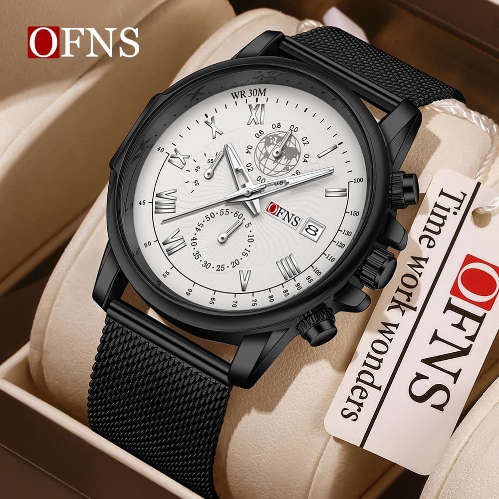 OFNS 7231 Moda Masculina Relógio De Quartzo Multifuncional Cronógrafo Calendário Luminoso À Prova D'água Relógios Esport